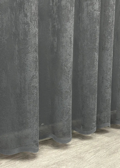 3x2.7m sheer graphite curtain with light texture and soft drape