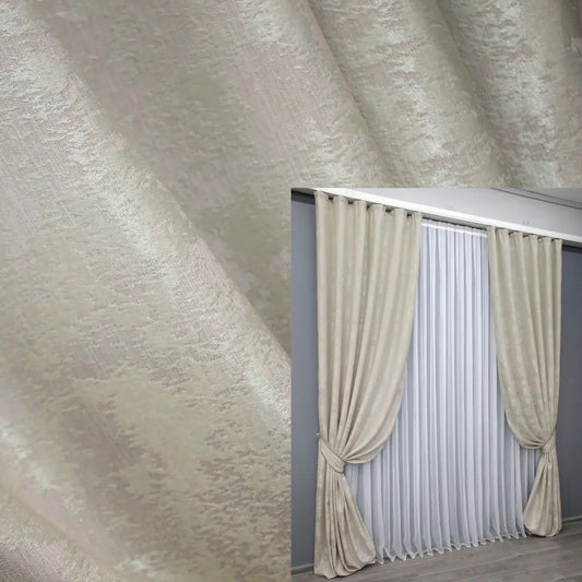 Elegant light beige jacquard curtains with a soft, neutral hue, perfect for creating a refined and cozy home décor.
