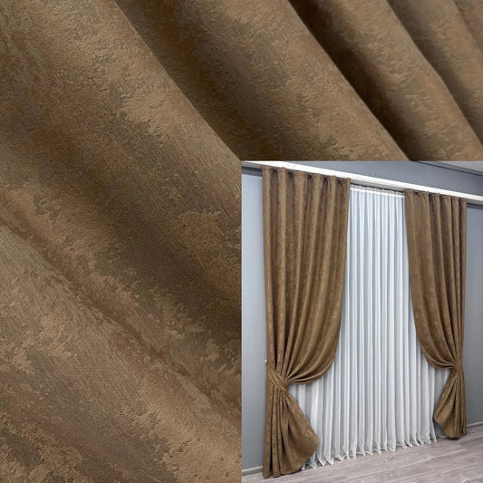 Elegant light brown jacquard curtains from the "Sultan" collection – a premium set of 2 panels for sophisticated home décor.
