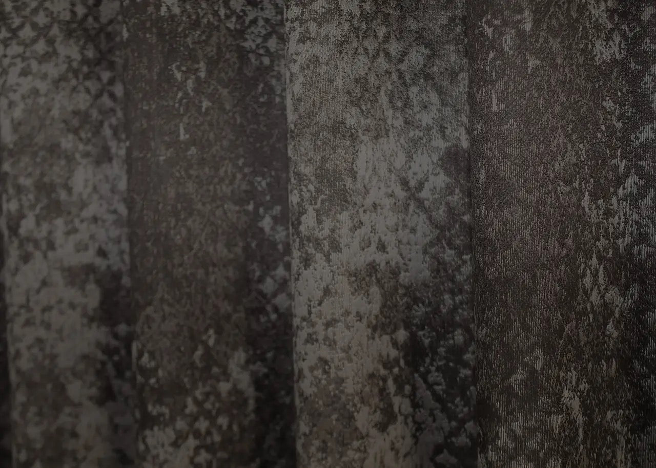 Stylish wenge-brown linen curtains with soft grey accents, bringing warmth and luxury to home décor.
