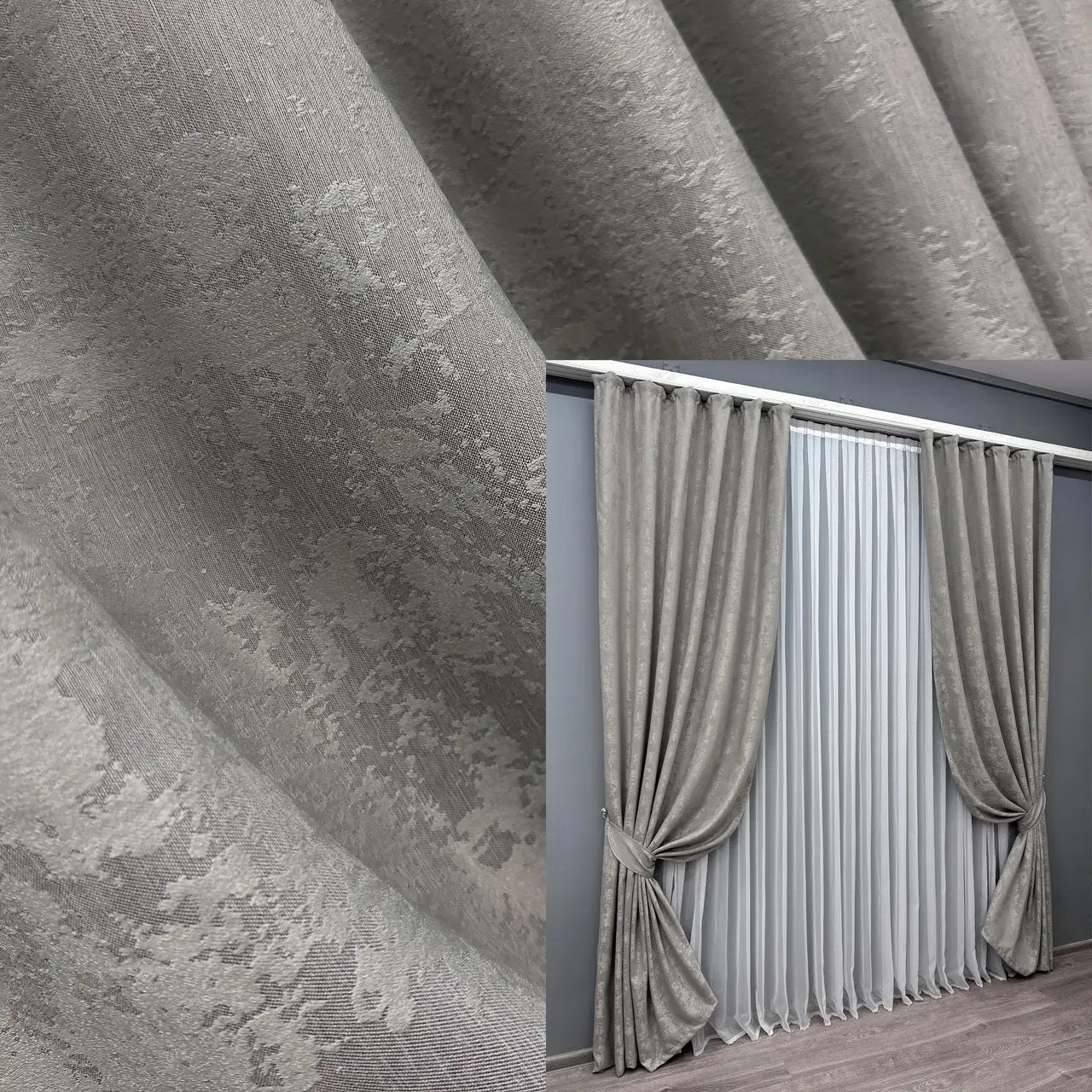 Elegant light grey jacquard curtains from the "Sultan" collection – a premium set of 2 panels for refined home décor.
