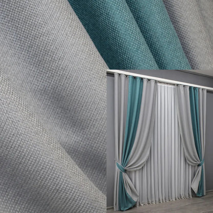 Light grey and turquoise combined linen curtains from the "Natural Blend" collection, offering a soft, elegant two-tone design with a beautiful texture and modern appeal.
