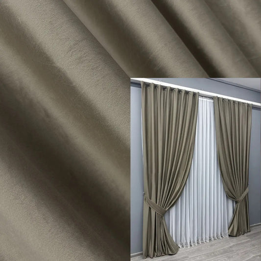 Luxurious cappuccino velvet curtains with a rich, soft texture, perfect for adding elegance to any home.
