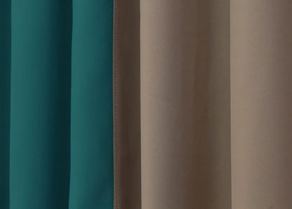 Luxurious emerald green (also called Forest Green) and dark beige (also called Taupe) blackout curtains for living rooms, offering both style and function.
