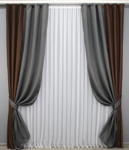 Elegant brown (Chocolate, Mocha, Coffee) and gray (Charcoal, Slate, Ash) combined linen curtains offering a sophisticated look for bedrooms and living rooms.
