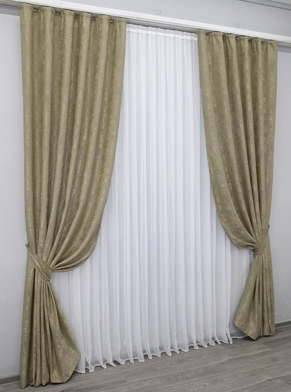 Stylish golden curtains with a warm, regal tone, ideal for living rooms, bedrooms, and sophisticated spaces.
