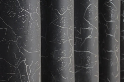 Marble-pattern black velvet drapes with thick, high-quality fabric, crafted for noise absorption and light reduction.
