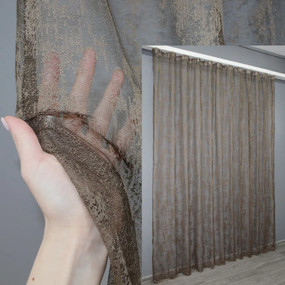 Brown sheer curtain with warm neutral tone – breathable jacquard fabric
