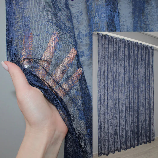 Sheer jacquard curtain in dark navy blue – soft light and elegance