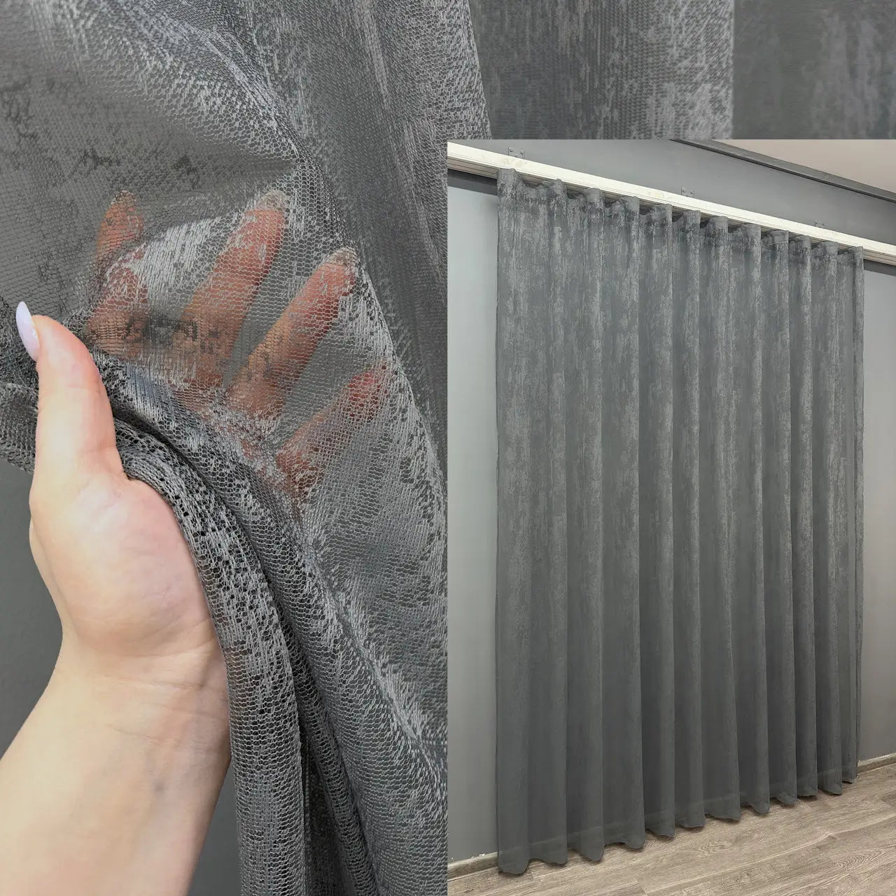 Graphite sheer curtain with charcoal tone – bold and breathable