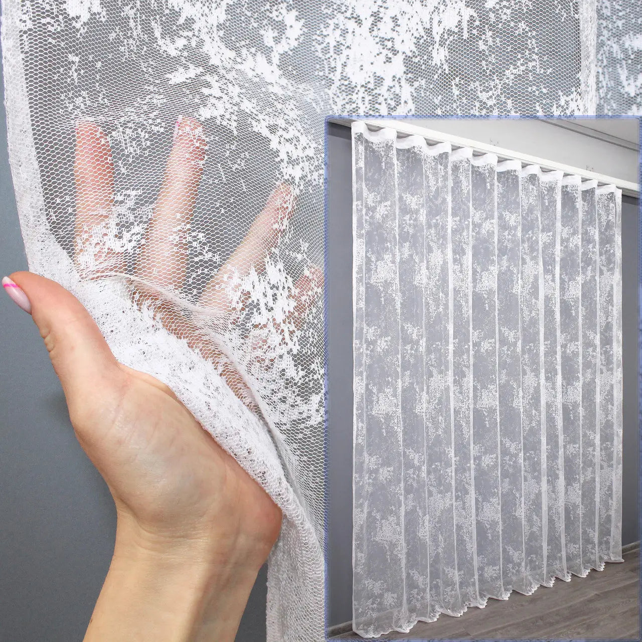 White sheer curtain with soft natural light filtering – airy jacquard fabric