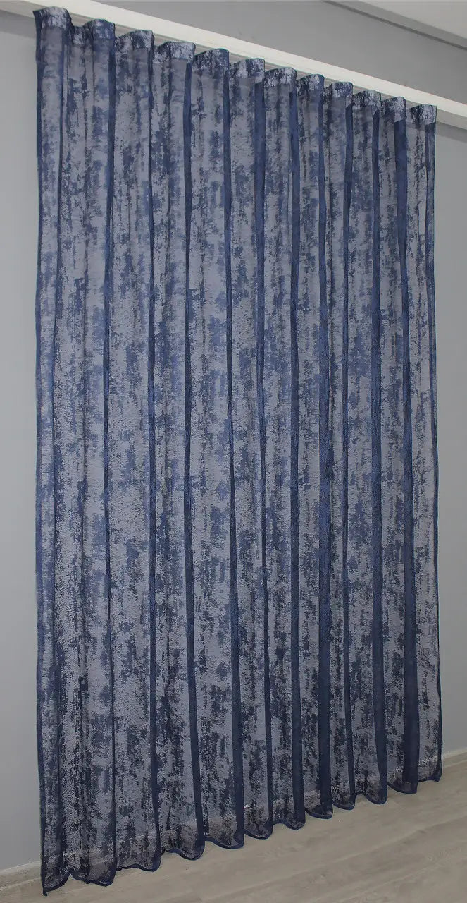 Midnight blue sheer curtain with airy jacquard texture