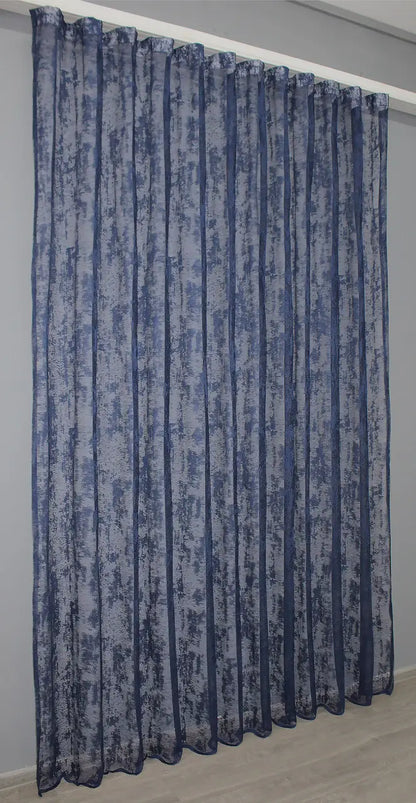 Midnight blue sheer curtain with airy jacquard texture