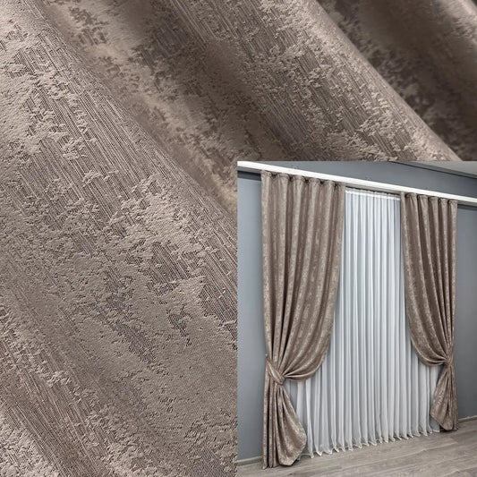 Elegant mink taupe jacquard curtains with a soft textured finish, perfect for contemporary and classic home décor.
