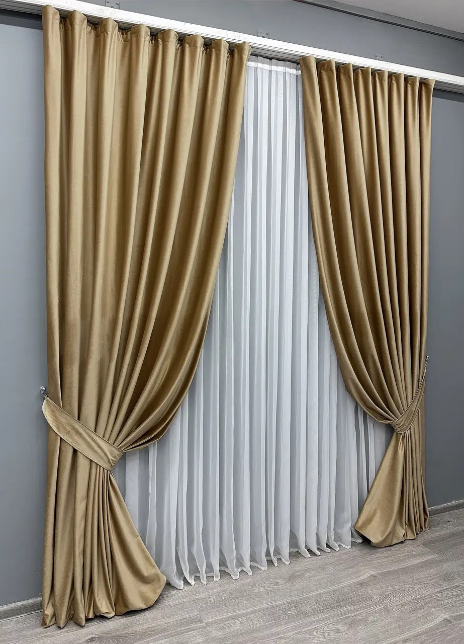 Mocha brown velvet blackout curtains, perfect for creating a peaceful, stylish, and modern home interior.