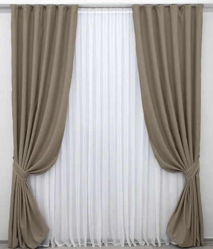 Mocha Fusion Dimout blackout curtains with an elegant finish for stylish interiors.
