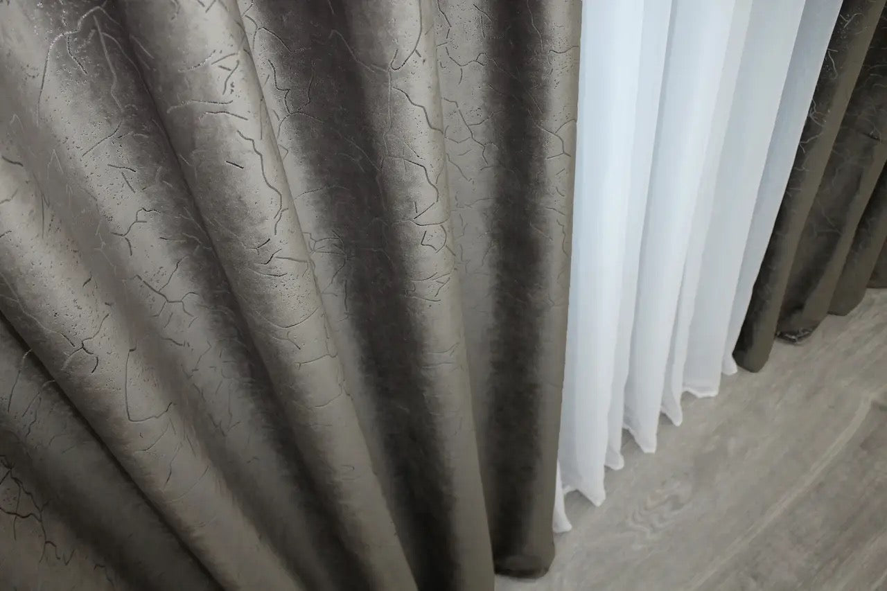 Rich dark cocoa velvet curtains offering 90% light blocking, perfect for adding a touch of elegance to any interior.
