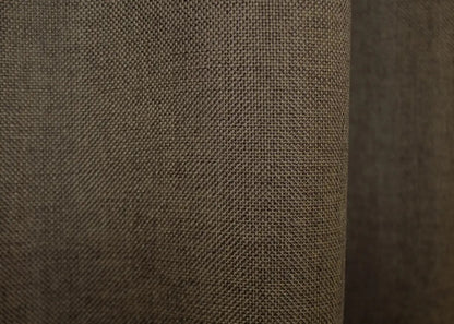 Dark oak burlap-textured linen drapes, suitable for loft, vintage, and farmhouse-style interiors.
