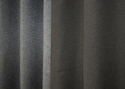 Natural Blend collection’s grey two-tone linen blackout curtains designed to reduce light while adding a touch of elegance to your decor.
