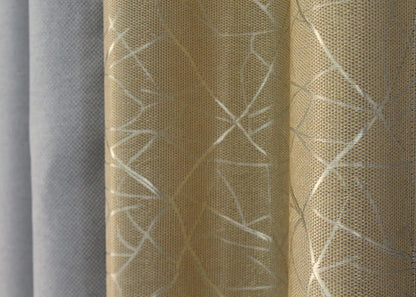 Stylish light grey and beige linen burlap curtains, perfect for living rooms, bedrooms, or home offices.
