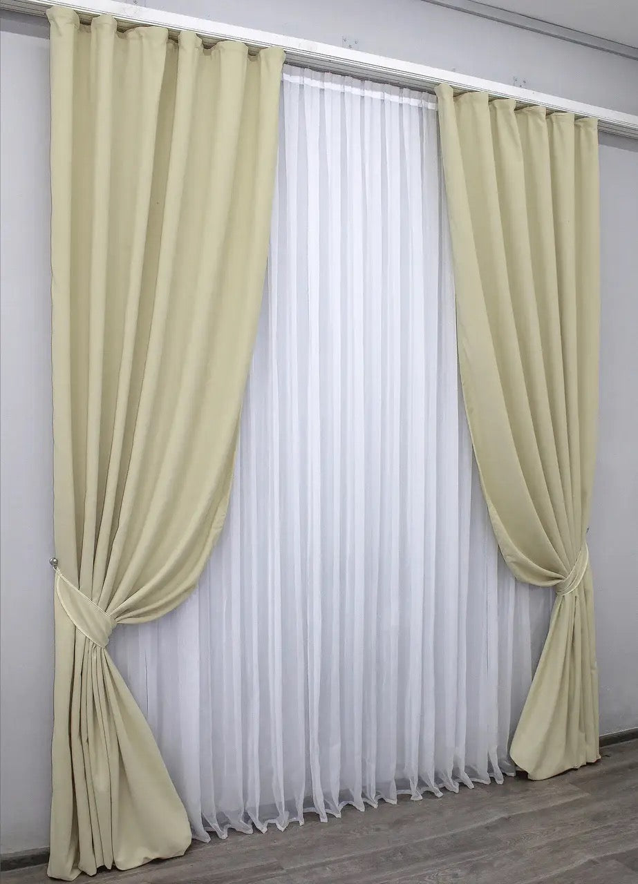 Premium  microvelvet curtains in a neutral cream tone, designed for stylish home decor.
