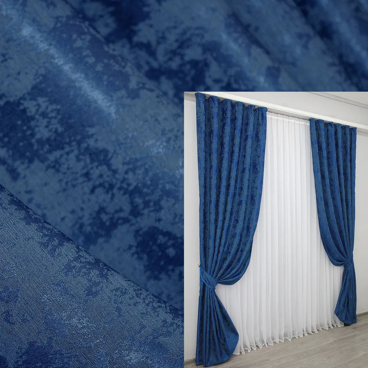 Elegant Ocean Blue jacquard curtains with a deep, vibrant hue, perfect for creating a calming and sophisticated home décor.
