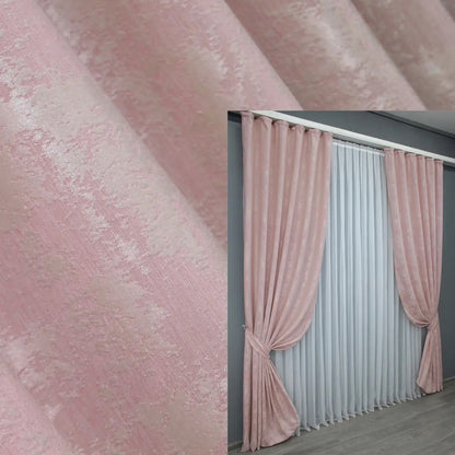 Elegant pale pink jacquard curtains with a soft, delicate hue, perfect for creating a refined and cozy home décor.
