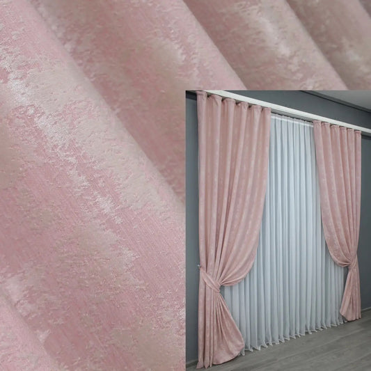 Elegant pale pink jacquard curtains with a soft, delicate hue, perfect for creating a refined and cozy home décor.
