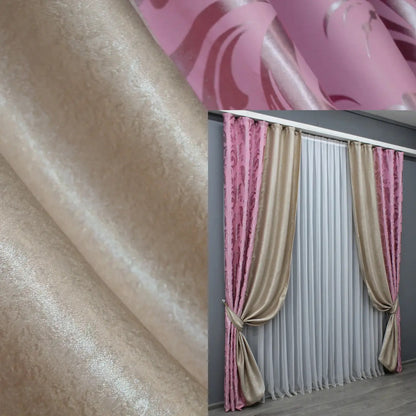 Pink and beige combined blackout soft curtains, perfect for adding a refined touch to your living room or bedroom.
