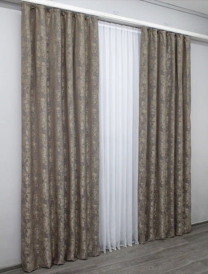 Premium beige-grey jacquard curtain set – stylish and durable, perfect for enhancing any living space.
