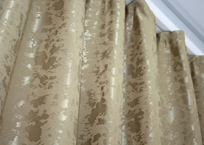 Stylish and breathable beige linen drapes with a subtle texture, perfect for elegant bedroom interiors.
