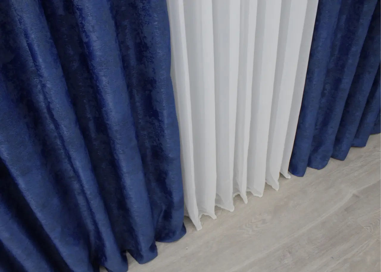 Premium blue jacquard curtain set – stylish, durable, and ideal for enhancing any space with a touch of sophistication.
