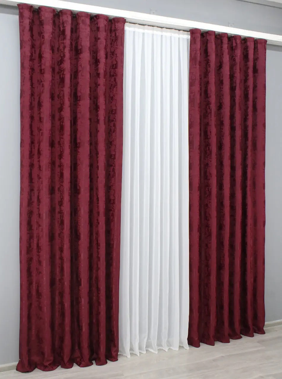 Premium burgundy jacquard curtain set – stylish, durable, and perfect for enhancing a refined living environment.
