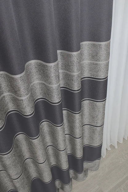 Premium-quality dark grey curtains with silver border, perfect for minimalist and modern decor.
