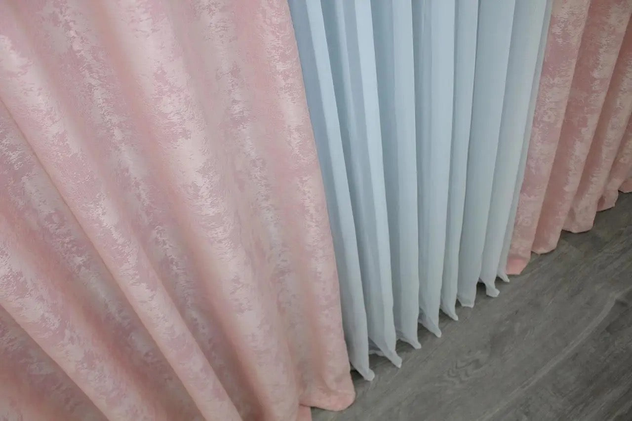 Premium pale pink jacquard curtain set – stylish, durable, and perfect for enhancing a sophisticated living environment.
