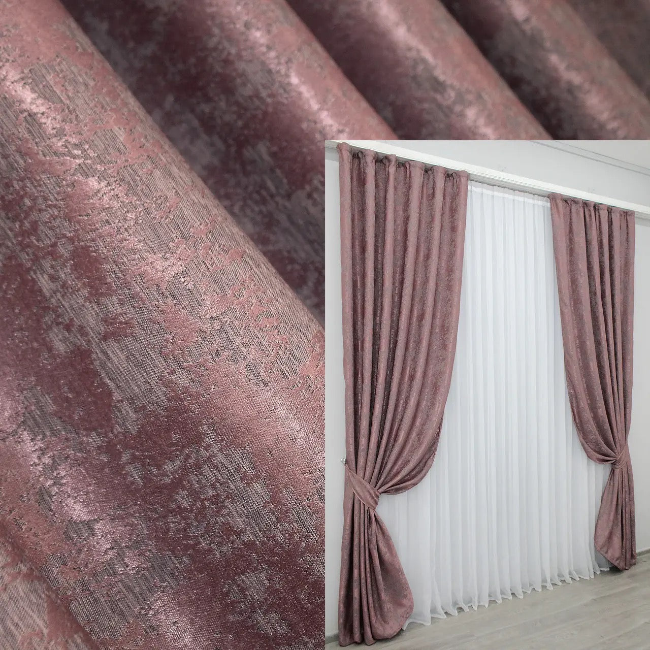 Elegant raspberry grey jacquard curtains with a vibrant yet subtle hue, perfect for creating a refined and cozy home décor.
