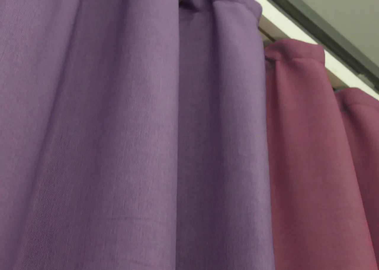 Sophisticated raspberry and violet combined curtains for contemporary living rooms, bedrooms, or artistic spaces, with a smooth finish and eye-catching design.
