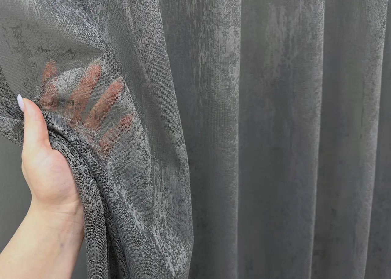 Ready-to-hang graphite sheer curtain with elegant pleat tape finish