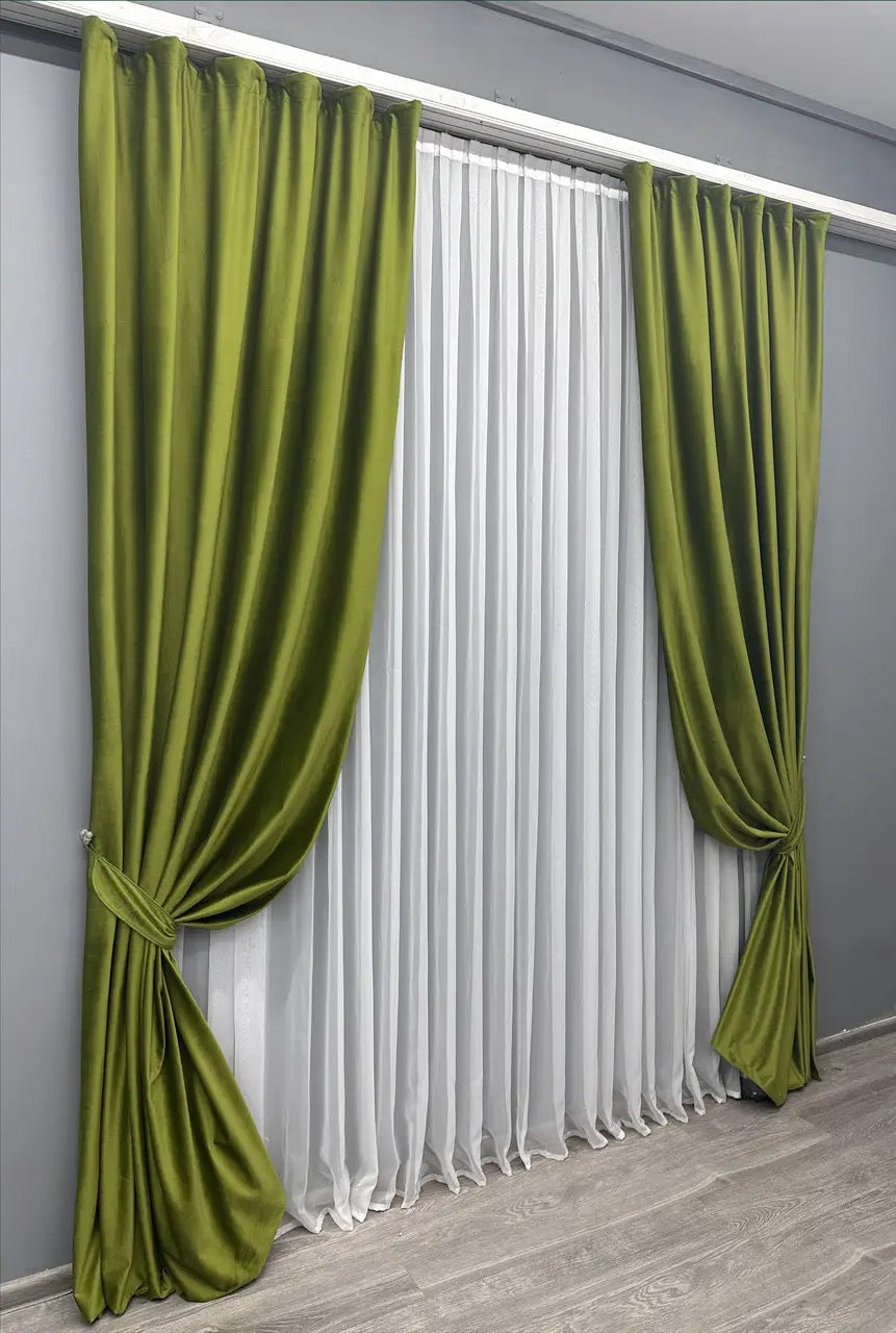 Soft-textured velvet curtains with 80% light-blocking fabric, perfect for privacy.
