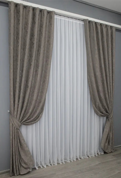 Premium brown-grey linen curtains with a breathable, high-quality finish for contemporary home decor.
