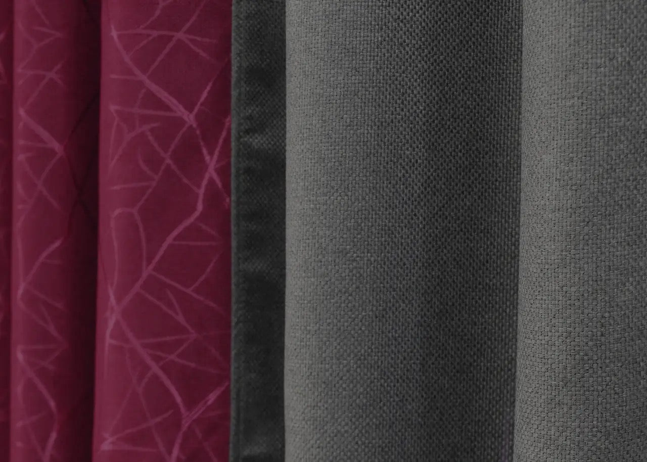 Striking two-tone burgundy and grey linen burlap curtains that offer both style and privacy for any space.
