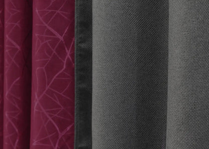 Striking two-tone burgundy and grey linen burlap curtains that offer both style and privacy for any space.
