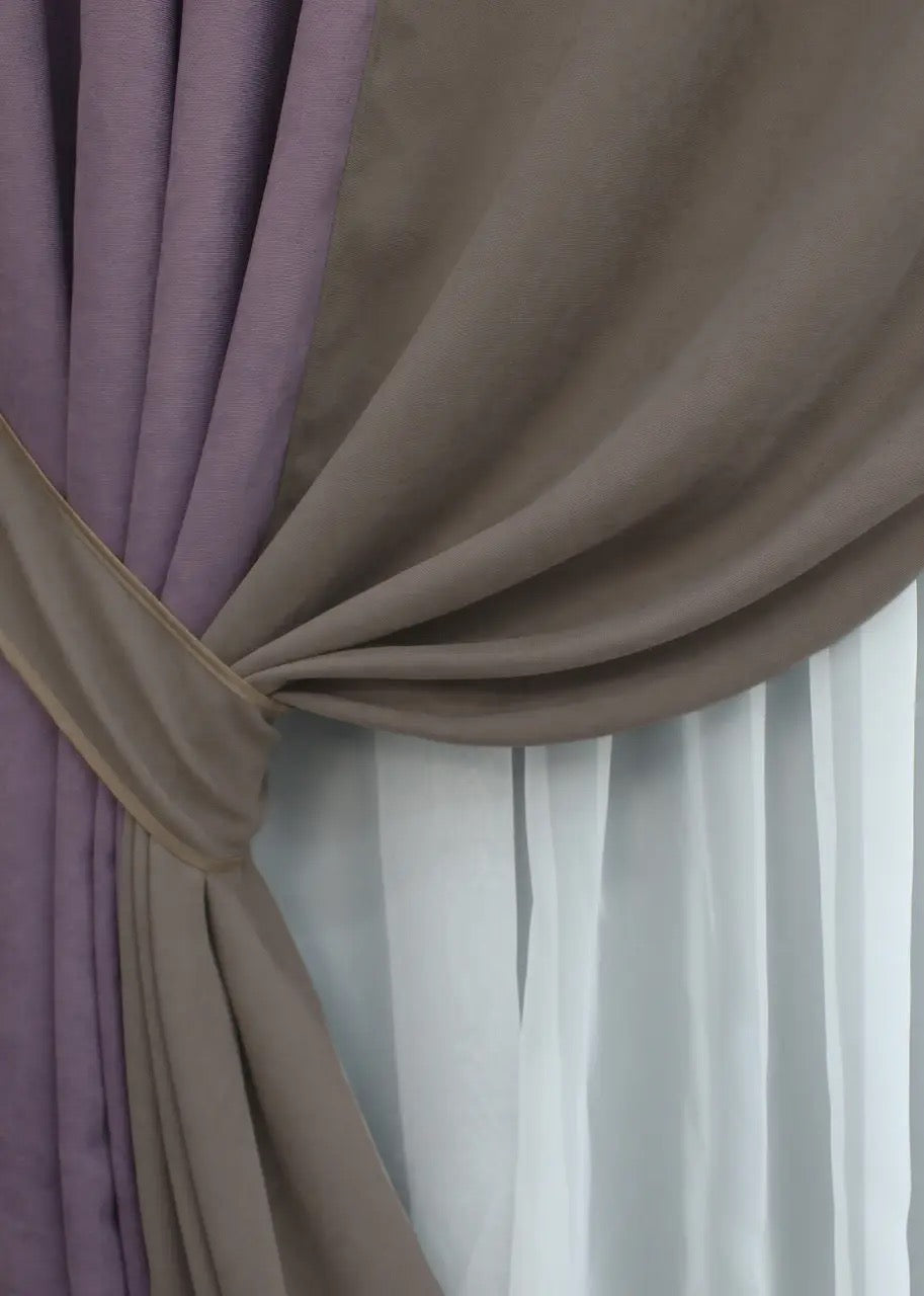 Elegant lavender and cocoa combined curtains from the "Sparta" Collection, offering a delicate yet rich contrast for your home decor.
