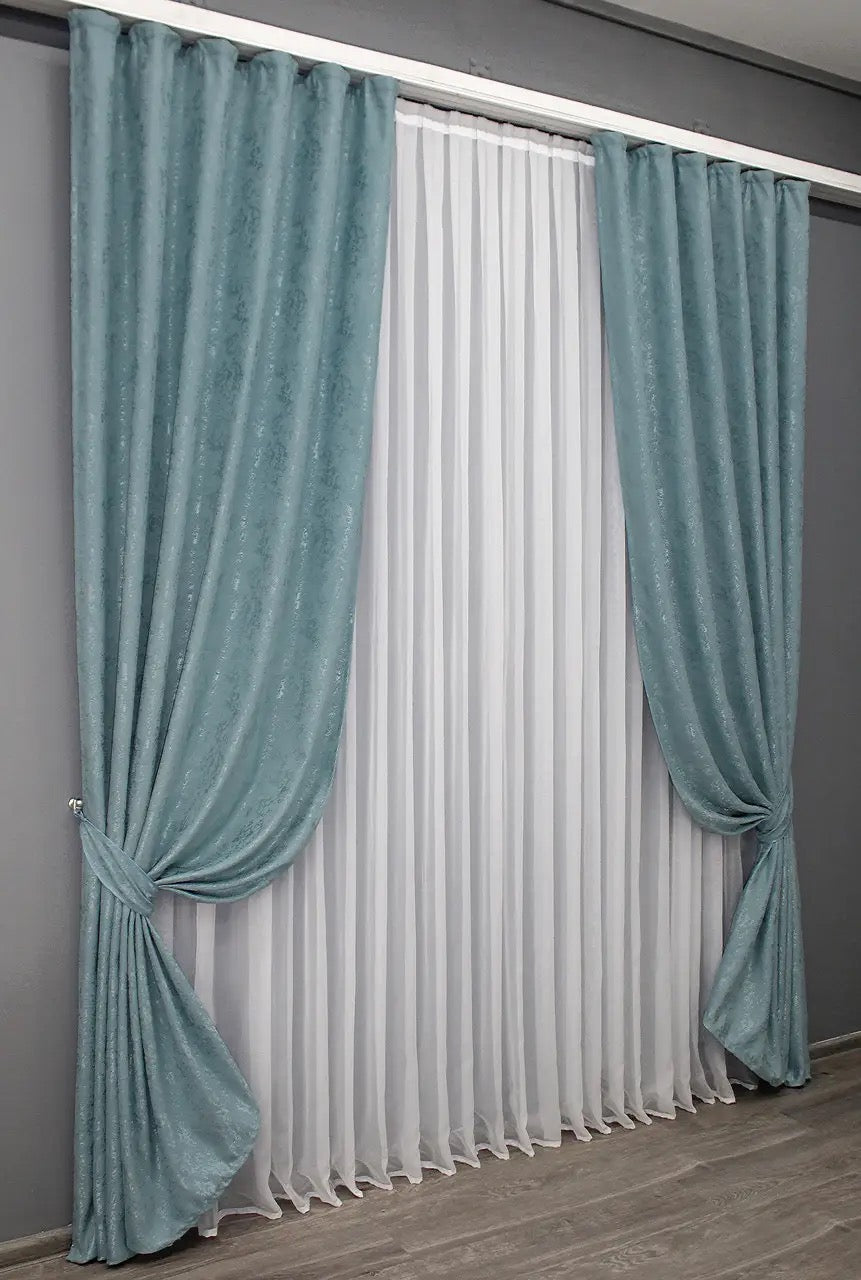 Premium sky blue linen curtains with a breathable, high-quality finish for stylish home decor.
