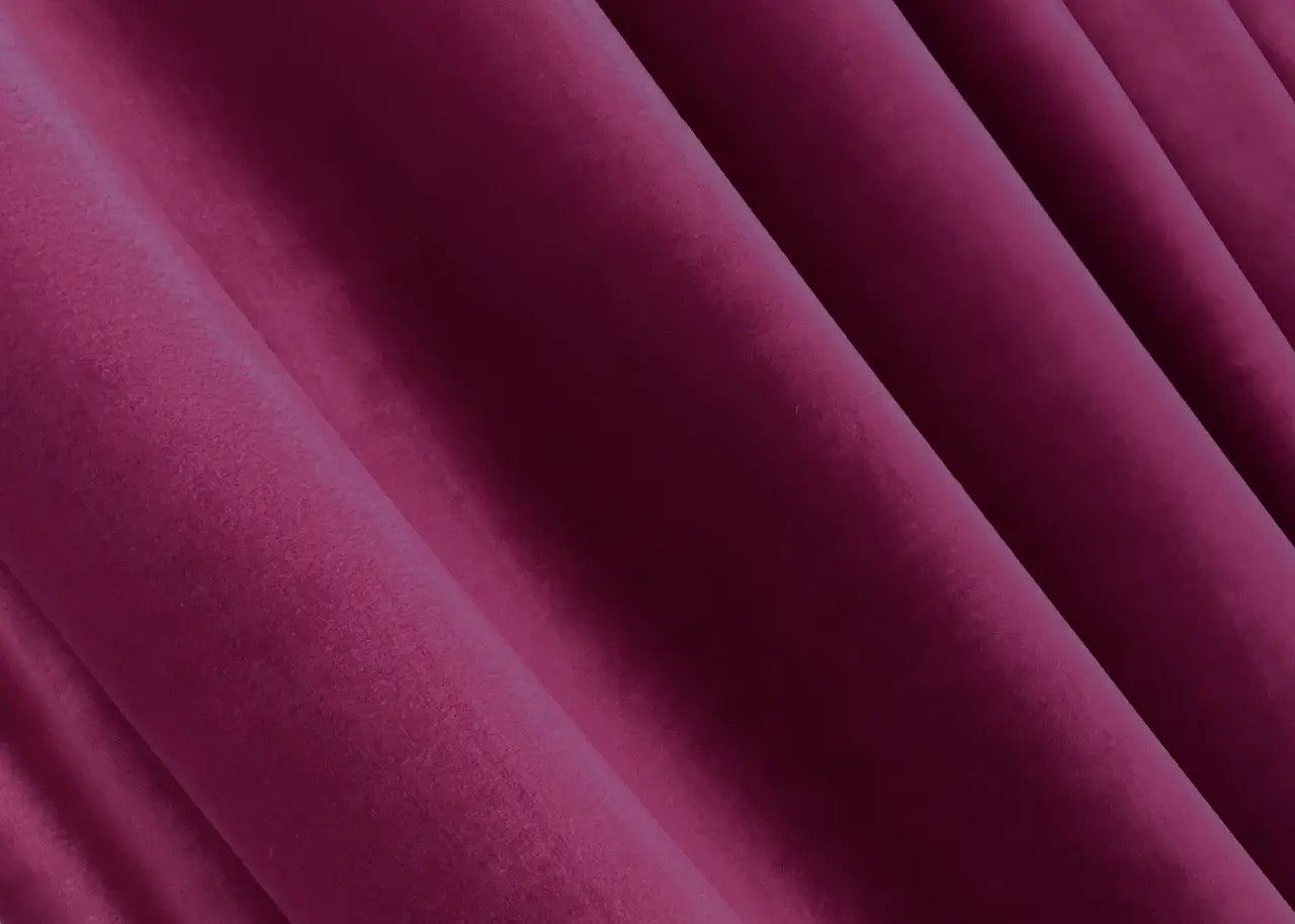 Royal mulberry velvet curtain panels, featuring noise-absorbing properties and a smooth finish.
