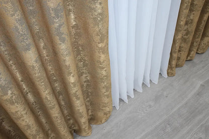 High-quality honey-golden curtains made from premium jacquard fabric, creating a cozy yet elegant and luxurious atmosphere.
