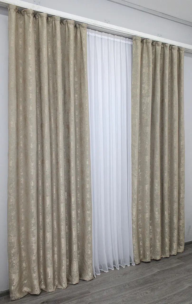 High-quality cappuccino curtains made from premium jacquard fabric, creating a cozy yet elegant ambiance.
