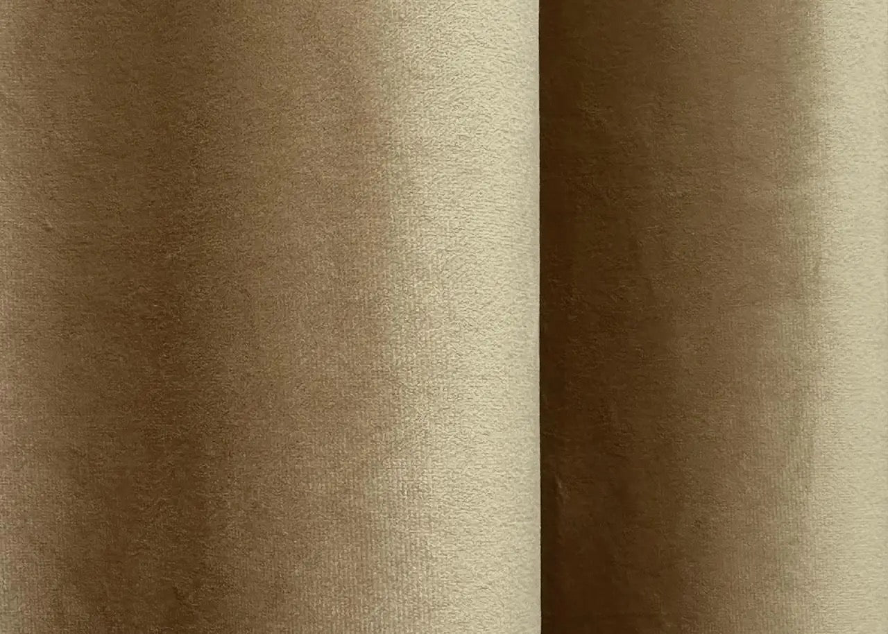 Soft brown luxury velvet curtains with a timeless design, ideal for enhancing bedrooms, living rooms, and dining spaces.
