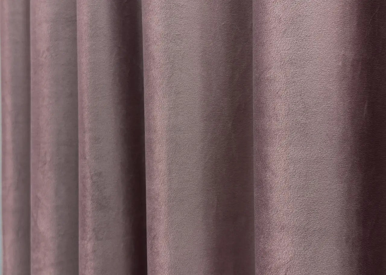 Soft mocha velvet drapes featuring noise-reducing and thermal-insulating fabric, ideal for bedrooms, offices, and living rooms.
