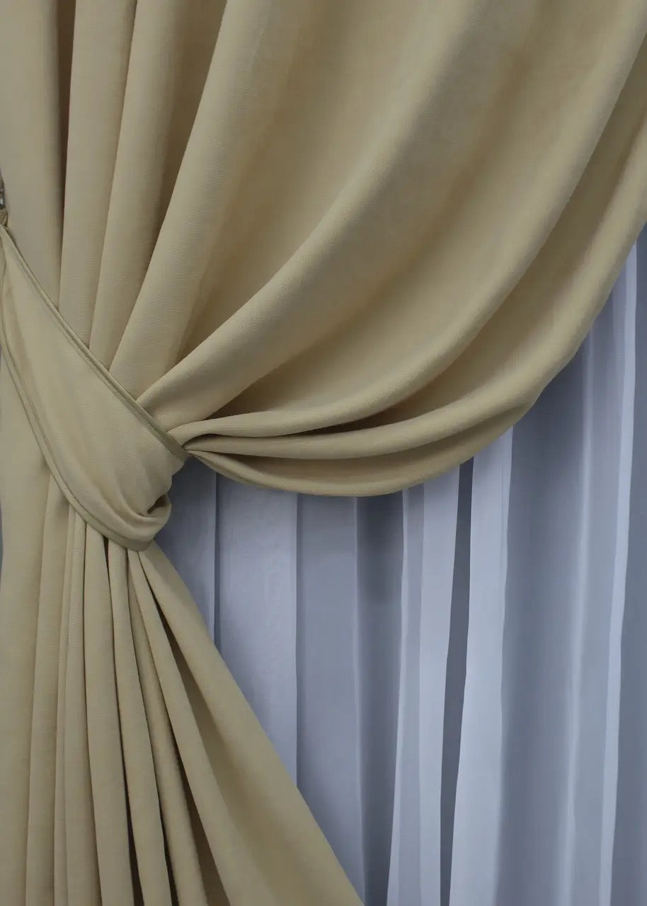 Sophisticated earthy beige microvelvet curtains, an ideal choice for creating a warm and inviting space.






